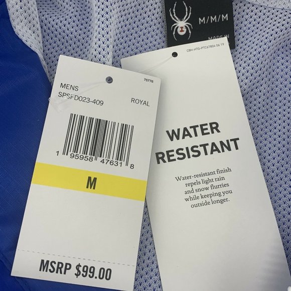 Men's Spyder Full Zip Hooded Optic Water Resistant Jacket Royal Blue Medium NWT - Picture 5 of 6